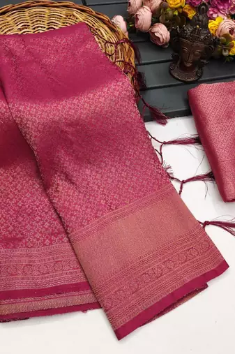 Pink silk blend woven saree with zari work