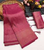 Pink silk blend woven saree with zari work