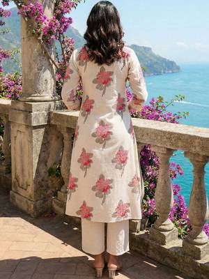 Off white women floral printed floral kurta 3