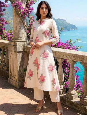Off white women floral printed floral kurta 5