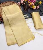 Beige silk blend woven saree with zari work