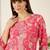 Pink floral printed cotton thread work straight kurta