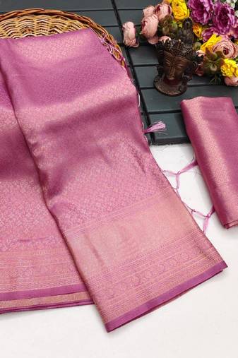 Onion pink silk blend woven saree with zari work