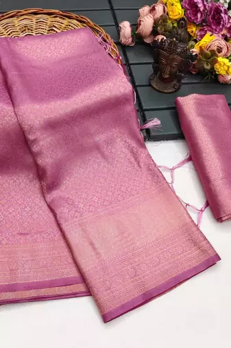 Onion pink silk blend woven saree with zari work