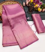 Onion pink silk blend woven saree with zari work