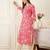 Pink floral printed cotton thread work straight kurta