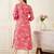 Pink floral printed cotton thread work straight kurta