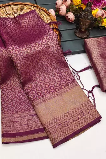 Wine silk blend woven saree with zari work