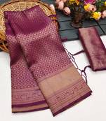 Wine silk blend woven saree with zari work