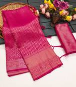 Pink silk blend woven saree with zari work