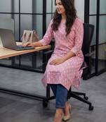 Pink floral printed cotton straight kurta