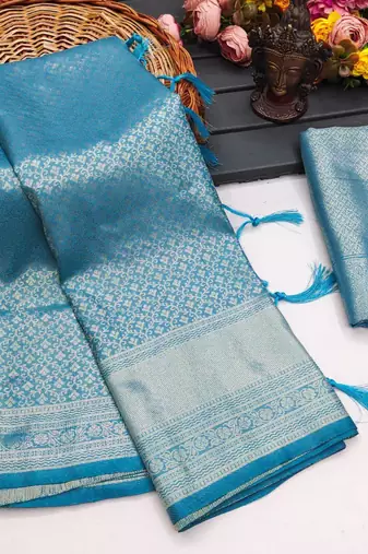 Blue silk blend woven saree with zari work