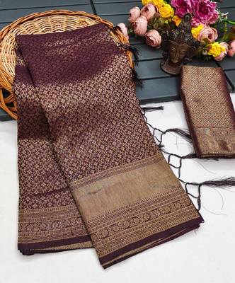Wine silk blend woven saree with zari work 1