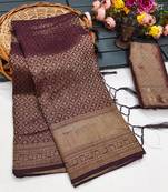 Wine silk blend woven saree with zari work