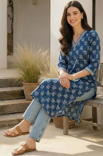 Blue women floral printed floral kurta