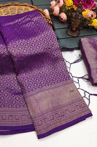 Purple silk blend woven saree with zari work
