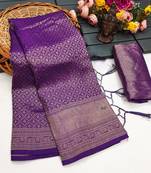 Purple silk blend woven saree with zari work