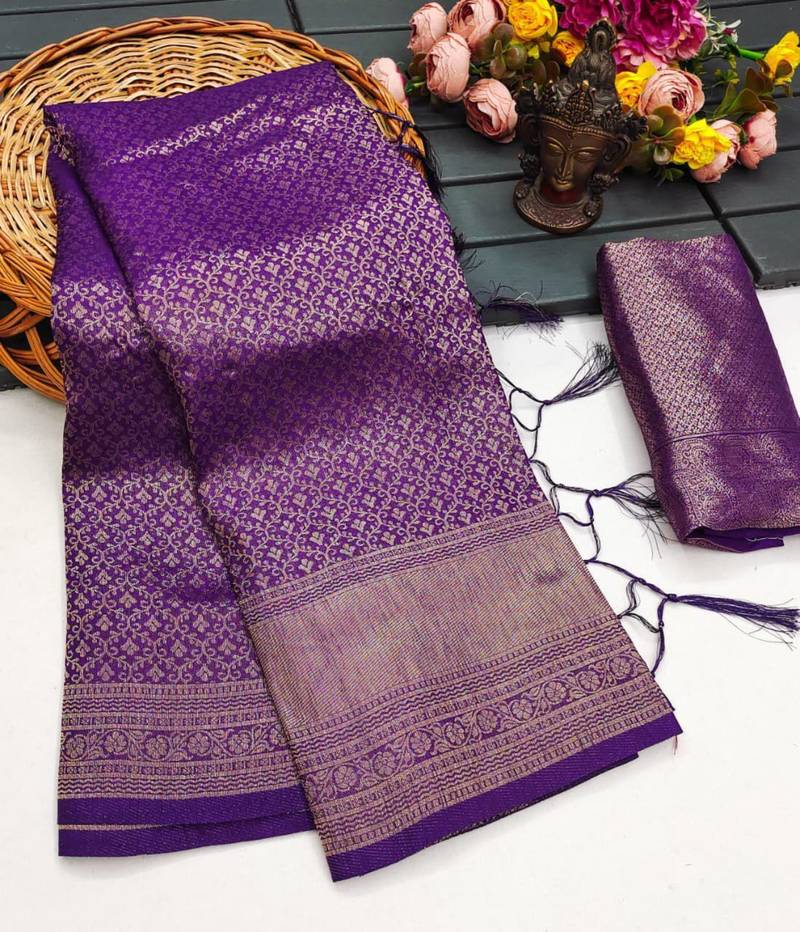 Purple silk blend woven saree with zari work