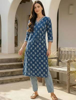 Blue women floral printed floral kurta 3