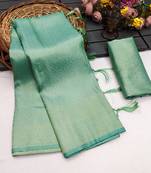 Sea green silk blend woven saree with zari work