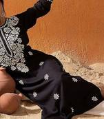 Black black floral embroidered straight kurta