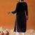 Black black floral embroidered straight kurta