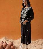 Black black floral embroidered straight kurta