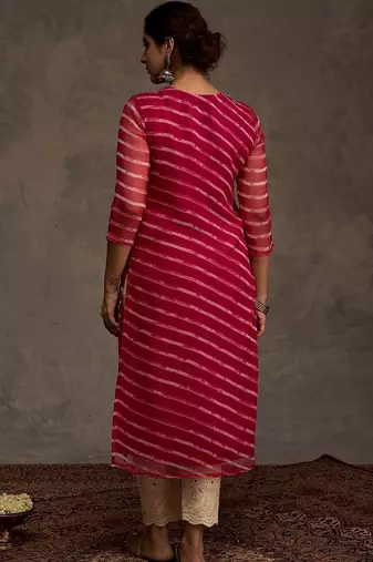 Pink women leheriya printed georgette kurta