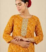 Mustard women bandhani embroidered sequinned kurta