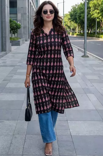 Black women ethnic motifs printed kurta