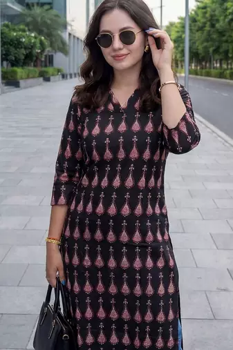 Black women ethnic motifs printed kurta
