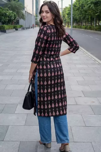 Black women ethnic motifs printed kurta