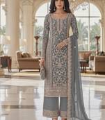 Grey color girlie butterfly net ceremonial salwar kameez for glamorous looks