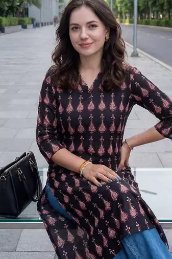 Black women ethnic motifs printed kurta