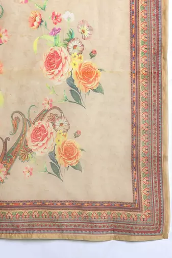 Beige yoke design thread work kurta with trousers & dupatta