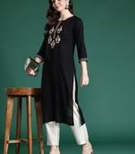 Black women ethnic motifs embroidered thread work kurta