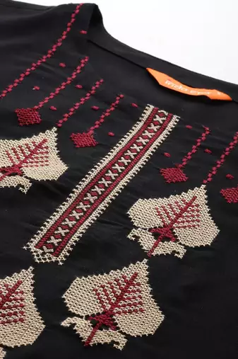 Black women ethnic motifs embroidered thread work kurta