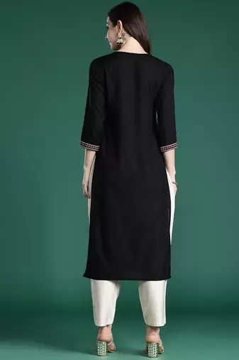 Black women ethnic motifs embroidered thread work kurta