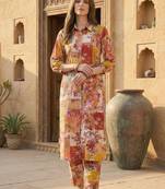 Multicolor women floral printed regular pure cotton multicolor kurta with trousers