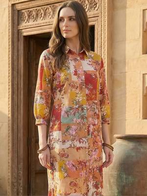 Multicolor women floral printed cotton multicolor kurta with trousers 2