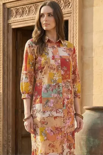 Multicolor women floral printed regular pure cotton multicolor kurta with trousers