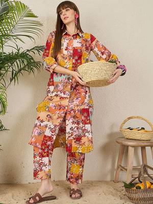 Multicolor women floral printed cotton multicolor kurta with trousers 3