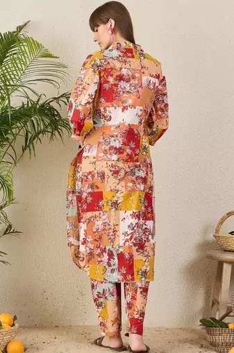 Multicolor women floral printed regular pure cotton multicolor kurta with trousers