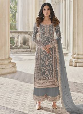 Grey color girlie butterfly net ceremonial salwar kameez for glamorous looks 2