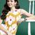Mustard women printed pleated pure cotton kurta with trousers