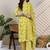 Lime green women floral printed regular pure cotton kurta with trousers & with dupatta