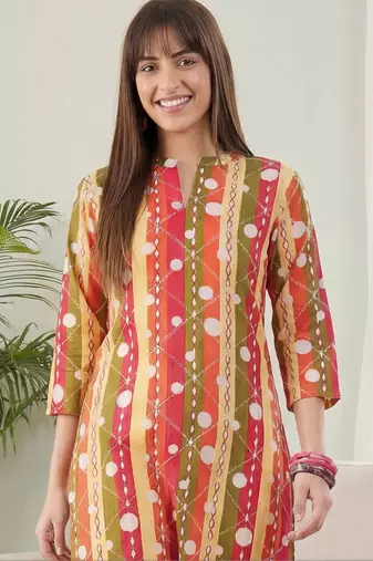 Multicolor women printed regular pure cotton kurta with palazzos