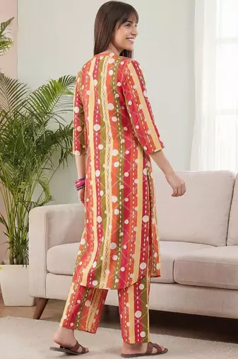 Multicolor women printed regular pure cotton kurta with palazzos