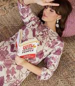 Off white floral printed round neck straight kurta