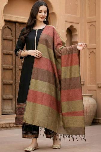 Black women regular patchwork liva kurta with palazzos & with dupatta